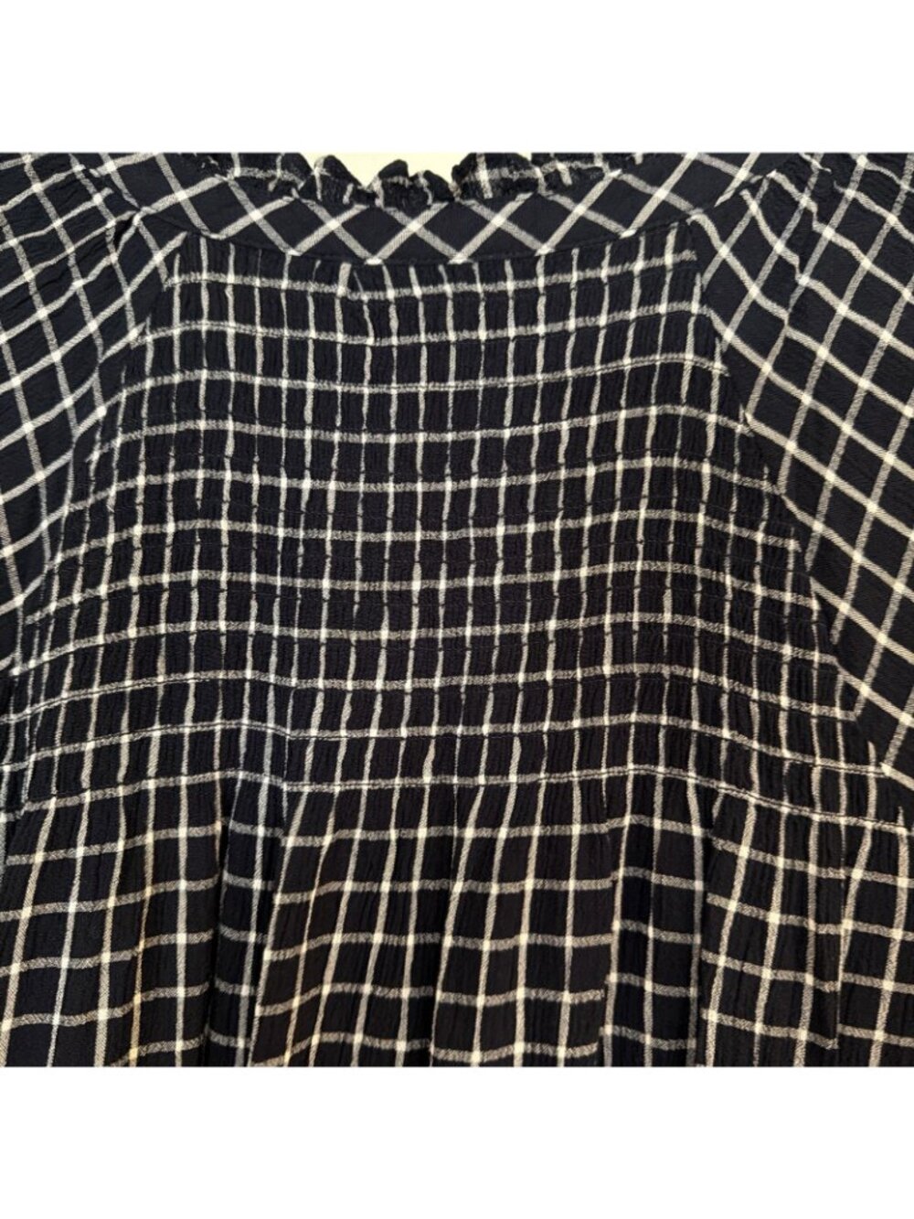 Anthropologie Maeve Dress Size Medium Sara Black Window Pane Viscose Smocked - Picture 7 of 11